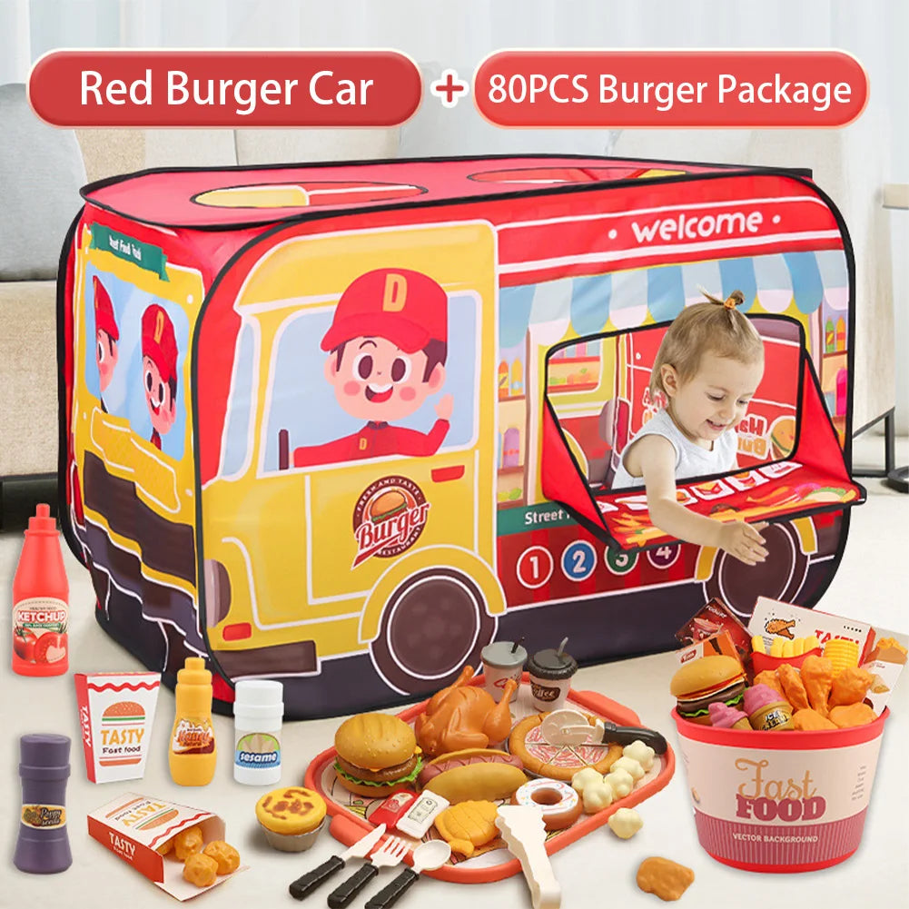 Hamburger Cooking Pretend Play Set with Kids Play Tent