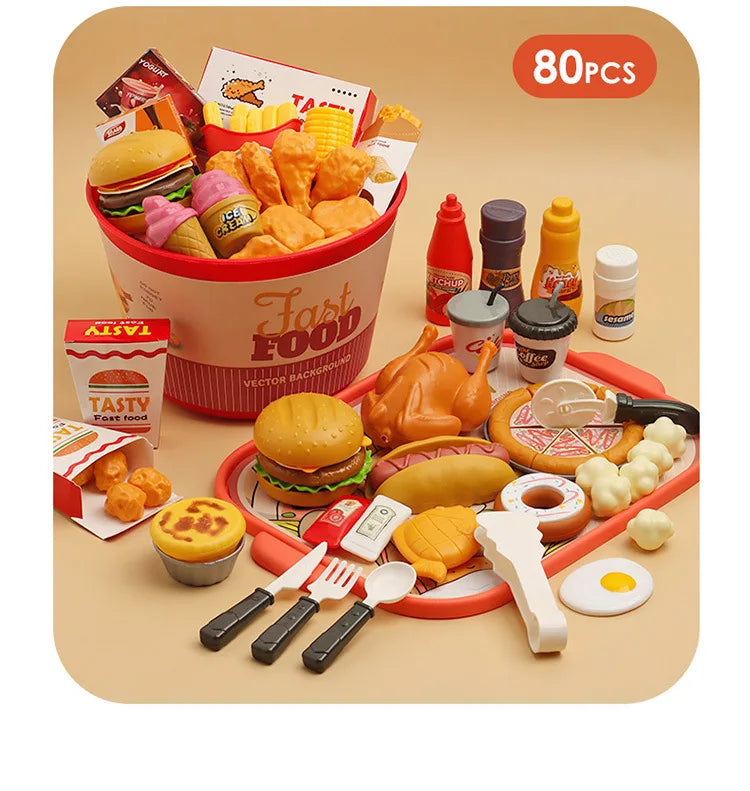 Hamburger Cooking Pretend Play Set with Kids Play Tent